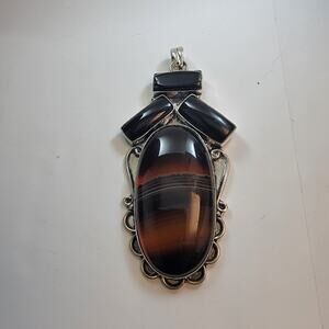Necklace Pendants Black Agate & Onyx Handmade Jewelry in Sterling Silver Setting